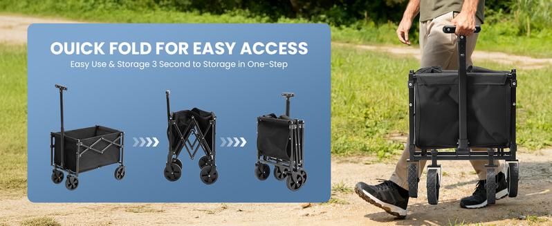 【Upgraded】Collapsible Wagon with Wheels, 176 lbs Wagons Carts Foldable Wagon Cart with Flexible Handle, Lightweight Portable Folding Utility Grocery Shopping Cart for Grocery Sports Garden Camping
