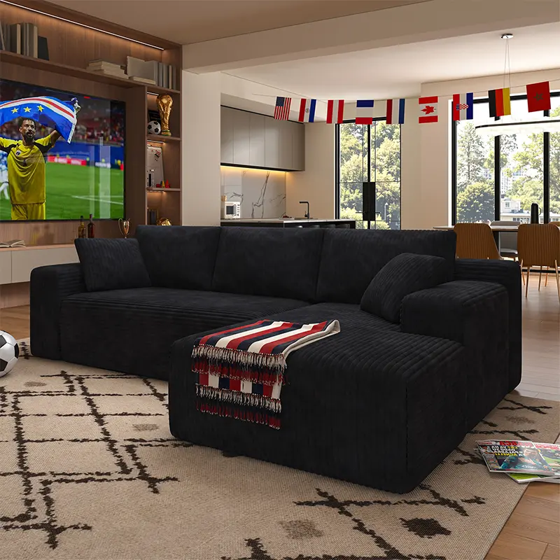 【1 Packages】 96-Inch U-Shaped Memory Foam Sectional Sofa — An oversized modular design offering "cloud-like" comfort; features deep seating and compressed corduroy fabric, combining space-saving capabilities with a convertible sleeper function.