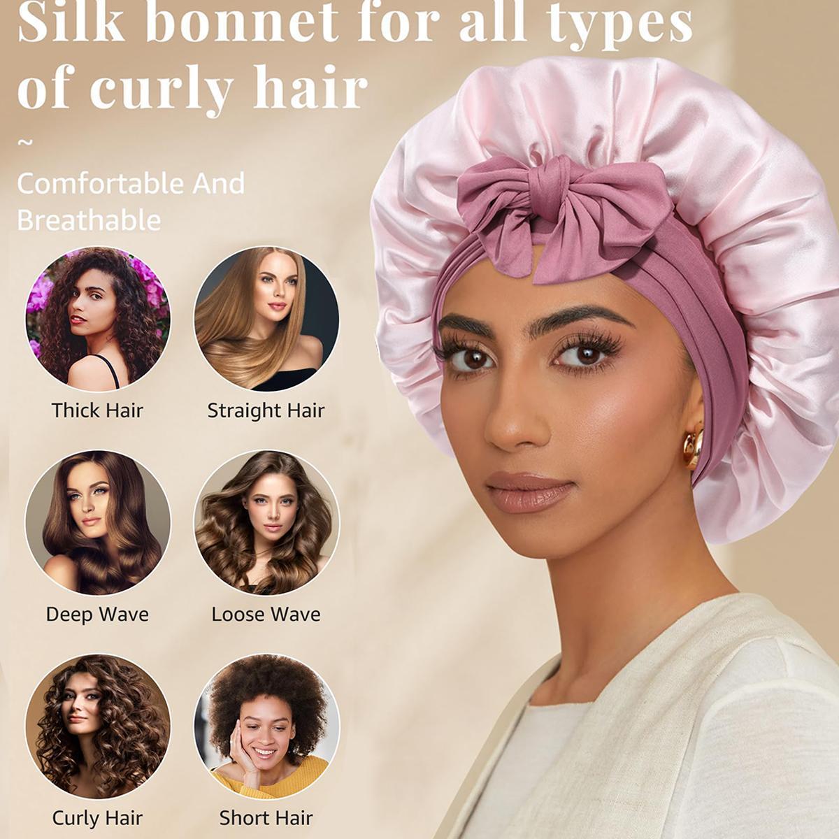 100% Mulberry Silk Bonnets for Sleeping Women Double Layer Hair Bonnet Natural Silk Cap with Elastic Tie Band Reversible Nightcap Gifts for Female