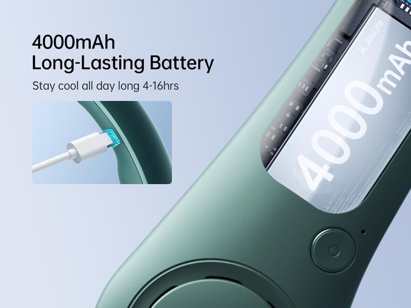 Jisulife Portable Neck Fan Hands Free Bladeless Fan 4000mAh Battery Operated Wearable Personal Fan Rechargeable 3 Speeds Gifts for Women Men Green USB