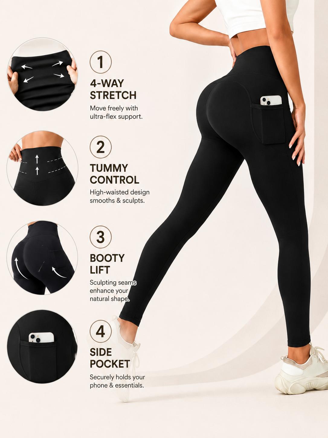 OKP Women's 5-Pack Solid High-Waist Pocket Sports Leggings - Comfy Breathable Skinny Active Gym Pants, Athleisure Fitness Pants for Yoga, All-Season Women's Clothes, Clothes For Women,clothes for back to school,first day of school outfits