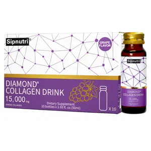 Sipnutri Diamond Collagen Drink 15000mg, Marine Collagen Peptides Liquid Shots for Women & Men, Hydrolyzed with Vitamin C & Pomegranate, Grape Flavor, Supports Skin, Hair & Nail Health