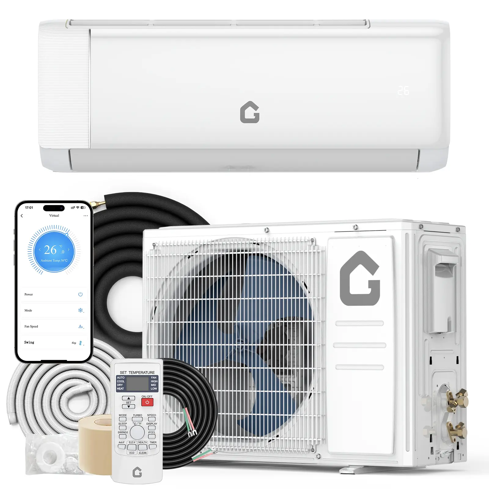 Air Conditioner & Heat Pump  Quiet 9000 BTU 230V Mini Split Wall-Mounted Air Conditioner & Heat Pump - 18.5 SEER2 Energy Efficient Ductless Inverter System with R32 Refrigerant, WiFi & Remote, Cools Up to 500 Sq.Ft, Complete Installation Kit