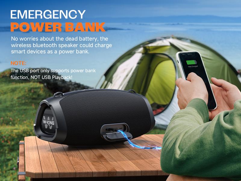 W-KING 120W Outdoor Bluetooth Speaker Portable Wireless IPX6 Waterproof with Triple Passive Radiators 2 Subwoofers 70W Deep Bass DSP 42H Power Bank EQ Large Party Audio