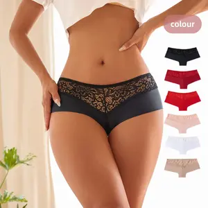 2pcs Multiple-color sexy lace ladies' low-rise underwear, printed breathable sheer semi-transparent soft underwear, comfortable skin-friendly seamless underwear Womenswear Panties Assorted Set Stretchy invisible bikini elastic dainty woman