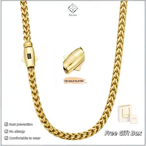 Beam 14K Gold-Plated 6MM Oval Square Link Necklace（Bracelet） | Waterproof, Hypoallergenic | 16in to 30in lengths are suitable for necklaces, and 7.5/8.5in lengths are suitable for bracelets.The best gift for your loved one | Cuban necklace Miami style |
