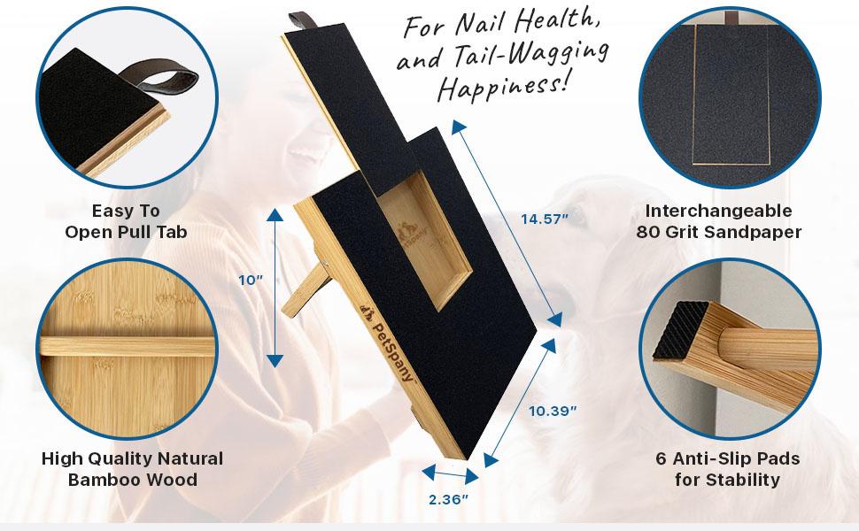 PetSpany Dog Nail Scratch Board 14.55x10.39 inch (37x26.4 cm) - Bamboo Wood Scratch Pad with Treat Box - Stress-Free Dog Scratch Pad for Nails - Scratching Nail File Board