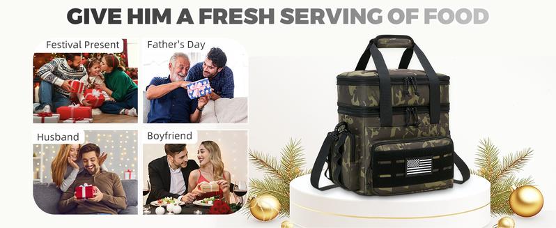 HSHRISH Tactical Lunch Bag & Lunch Box for Men 16 Liters Large Double Deck Expandable Insulated Soft Adult Lunchbox for Work Cooler Bag for Beach Picnic Camping Outdoor