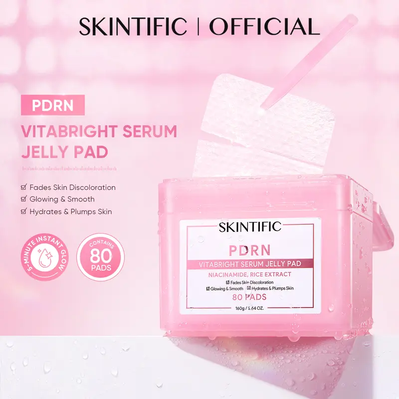 [New Launch] SKINTIFIC PDRN Vitabright Serum Jelly Pad – 4-in-1 Brightening Jelly Mask Pad with PDRN, Niacinamide & Rice Extract for Glass Skin Glow | Hydrating Sheet Mask & Makeup Base