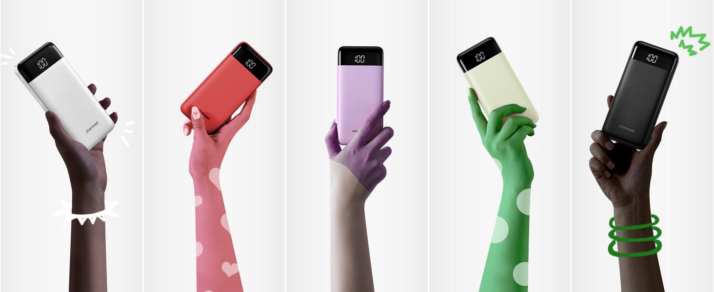 Charmast Ultra-Slim 10000mAh Portable Charger with Built-in Cables 6-Output & 3-Input Fast Charging External Battery Pack Power Bank for Smartphones Tablets USB-C Devices Travel Ready Airline Approved