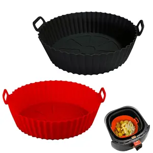 Air Fryer Silicone Liners 8 Inch – Reusable Silicone Air Fryer Basket Liners for 3-5 Qt Air Fryer, Nonstick Baking Tray Pot Oven Accessories (2 Pack Red & Black)
