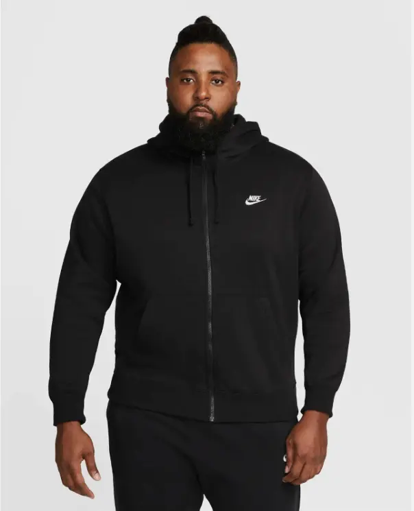 Nike Sportswear Club Men's Full Zip Hoodie Black Size X-Large, Athleisure Hoodies, Casual Athletic Apparel
