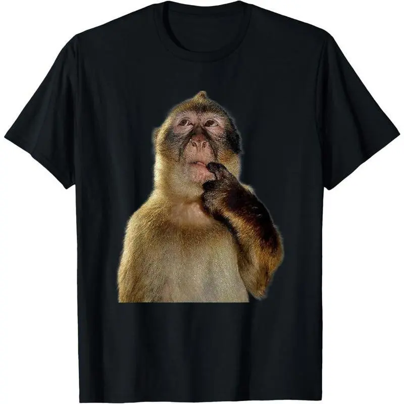 Women's 100% Cotton Classic Short-Sleeve T-Shirt, Smooth Seamless Fabric, Funny Thinking Monkey Meme Graphics