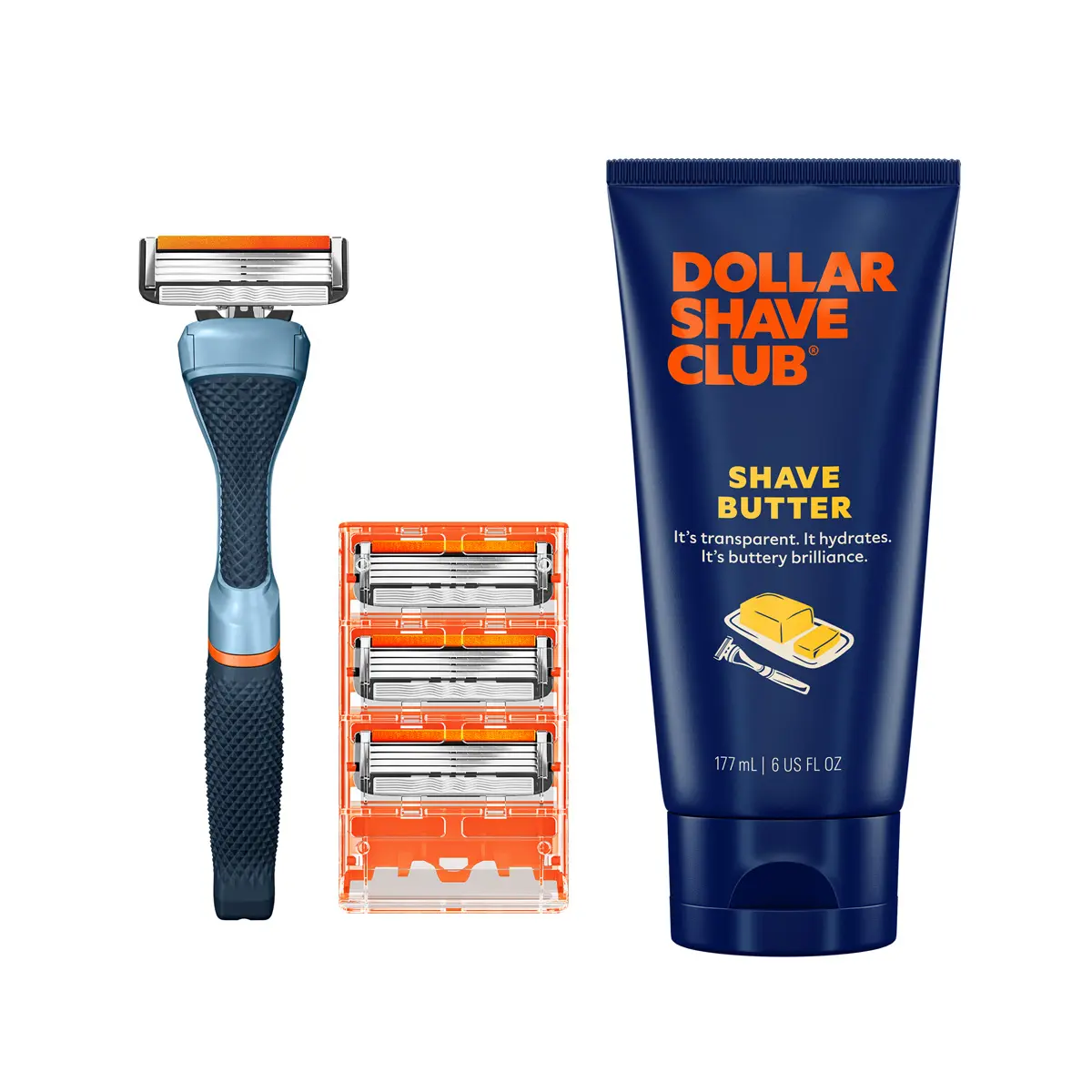 Dollar Shave Club Men's Razor Bundle – Diamond Grip Handle + Classic 4-Blade Refills + Hydrating Shave Butter for a Close Comfortable Shave