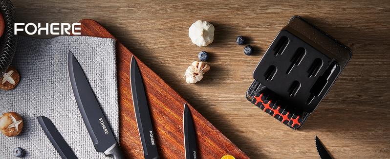 FOHERE Knife Set with Block 13 Pieces Stainless Steel Knife Sets for Kitchen with Built-in Sharpener Sharp Kitchen Knife Block Set with Granite Pattern, Anti-slip Handle Rust Resistant,Black Granite