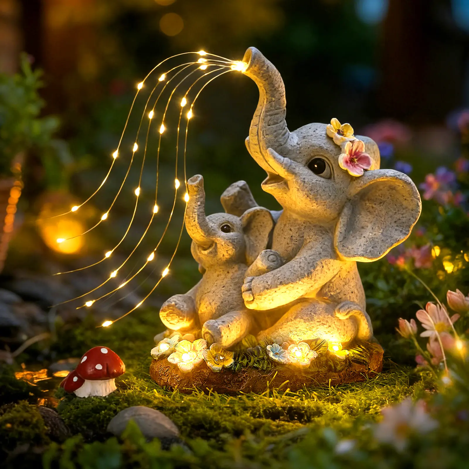 Solar Garden Decor Elephant Statues with Guitar Lights, Unique Outdoor Garden Gifts for Mom, Birthday Housewarming Gifts and Yard Lawn Balcony Decoration summervibes