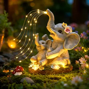 Solar Garden Decor Elephant Statues with Guitar Lights, Unique Outdoor Garden Gifts for Mom, Birthday Housewarming Gifts and Yard Lawn Balcony Decoration