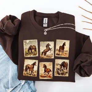 Vintage Rodeo Stamp Sweatshirt, Wild Horse Western Horses Sweatshirt, Horse Lovers Gift Western, Cowboy Horse Crewneck