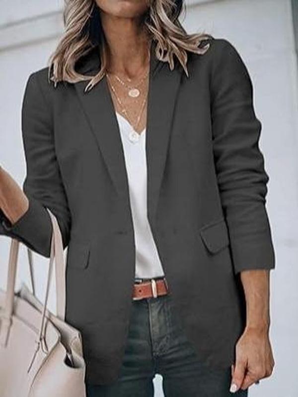 Womens Casual Blazers Open Front Long Sleeve Work Office Suit Jackets Blazer Women's Lightweight Fashion Casual Suit Jacket with Long Sleeves and V-Neck for Commuting - Womenswear Comfort Coats Tops Outerwear