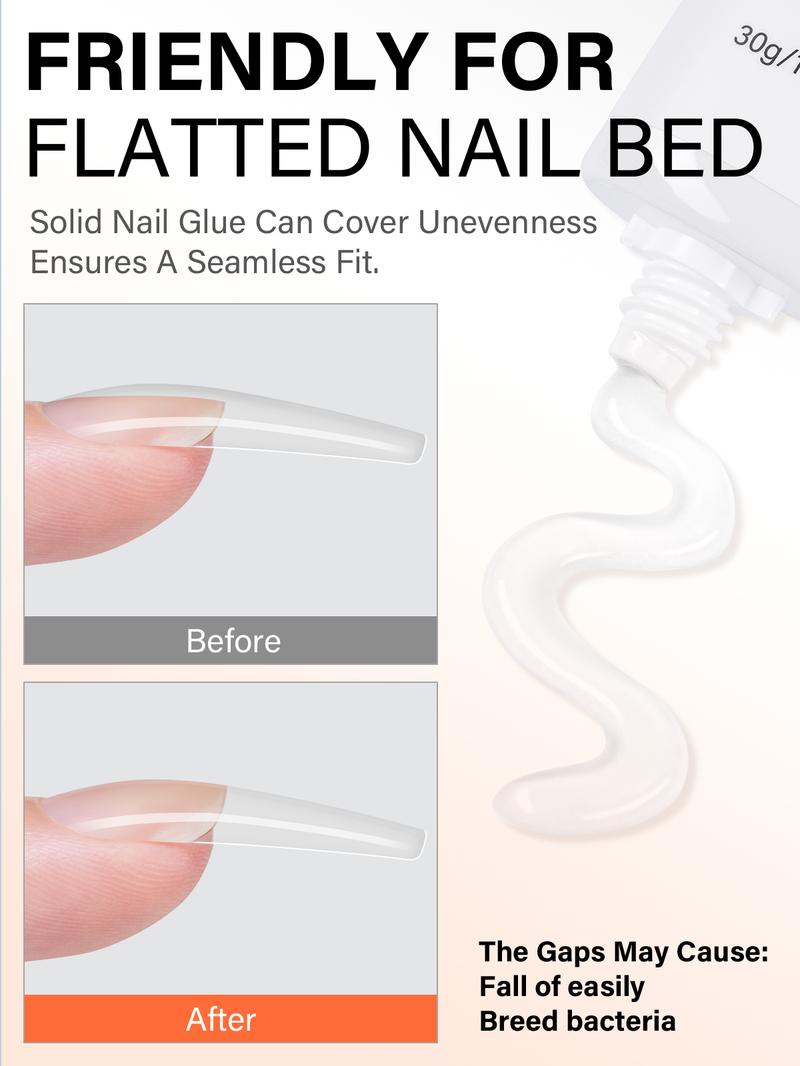 AILLSA DIY Nail Art Starter Kit Full Cover Clear NailTips Acrylic Pre-Filed Fake Press on for Extension, 15g Strong Solid Nail Glue,Handheld UV Light