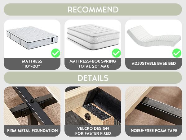 VanAcc Bed Frame and 65" Headboard, Upholstered Bed with Golden Plating Trim, Modern Platform Bed No Box Spring Needed/Christmas Gift