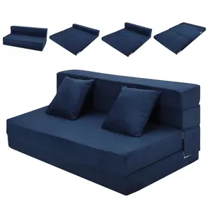 Garvee Folding Sofa Bed with Pillows - Convertible Sleeper Chair for Adults, Memory Foam Floor Couch Futon, Foldable Guest Bed for Living Room and Small Spaces, No Assembly Required, Available in Blue and Grey