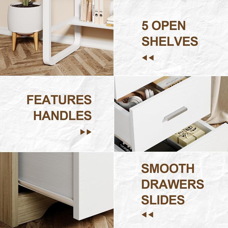 HOMBCK Computer Desk with 3 Drawers, Small Desk with Storage for Bedroom, 47 Inch Workstation with Bottom Shelf and U Shaped Leg