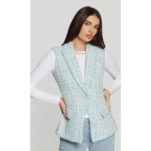 Generation Love Rialto Tweed Sleeveless Blazer in Aqua Melange