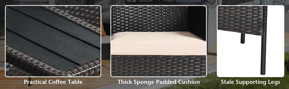 [Costway] Outdoor Patio Rattan Furniture, 2/3/4 Pieces Sofa Set with Cushions & Coffee Table, Modern Patented Wicker Loveseat-Deals for You Days