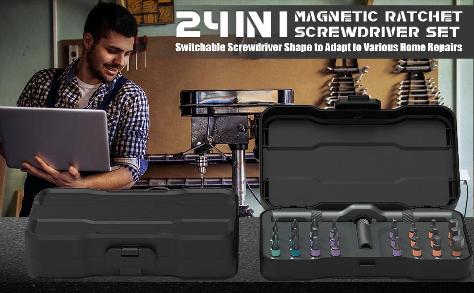 SEESE 24 in 1 Magnetic Screwdriver Set,Rotating Screwdriver Set, Screwdriver Set, Multi-Function Repair Tool with Detachable Handle SEESE 24 in 1 Magnetic Screwdriver Set,Rotating Screwdriver Set, Screwdriver Set, Multi-Function Repair Tool with Detachable Handle