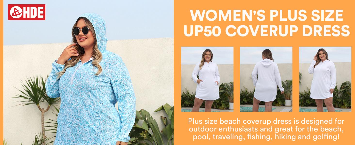 HDE Women's Plus Size Long Sleeve Swim Coverup Dress with Hood Beach Outdoor Wear UPF 50 Protection Breathable Quick Dry Fabric HDE Women's Plus Size Long Sleeve Swim Coverup Dress with Hood Beach Outdoor Wear UPF 50 Protection Breathable Quick Dry Fabric