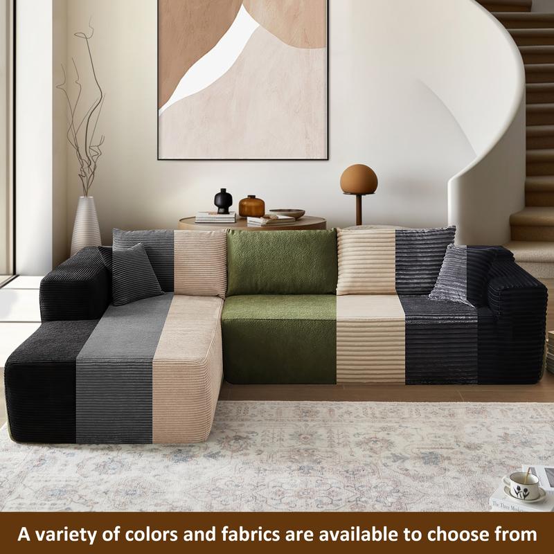 【2 Packages Shipping】Ovios 106" Plush Corduroy Cloud Velvet Modular Boneless Couch with Chaise & Ottoman, No Assembly Required - L/U-Shaped Sectional Sofa Set with Flexible Configuration - 107"W x 69.5"D x 30"H, 3 Seater 【2 Packages Shipping】Ovios 106" Plush Corduroy Cloud Velvet Modular Boneless Couch with Chaise & Ottoman, No Assembly Required - L/U-Shaped Sectional Sofa Set with Flexible Configuration - 107"W x 69.5"D x 30"H, 3 Seater