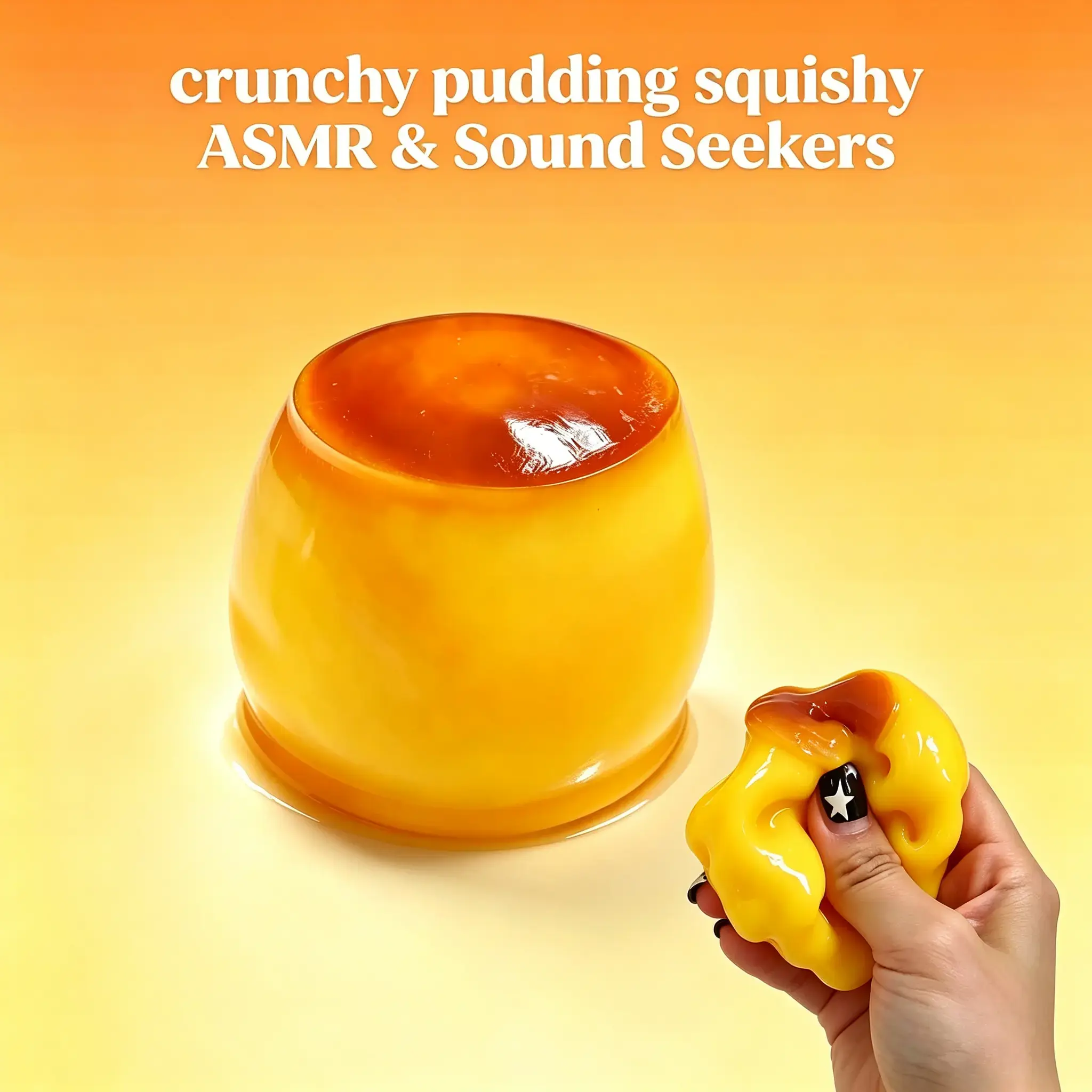 Non-Rebound Slow Caramel Pudding Stress Ball - Realistic Dessert Squishy Toy, Soft Silicone Texture, Crispy Bead Filling, Sticky Fidget Toy for Adults, Anxiety Relief & Party Gifts