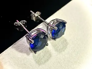 925 Sterling Silver Sapphire Stud Earrings for Women 6MM Birthstone Gift