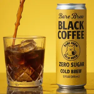 Bare Brew Black Cold Brew Coffee – 320mg Caffeine, Zero Sugar, 2 Ingredients | 12oz Cans - 12 Pack