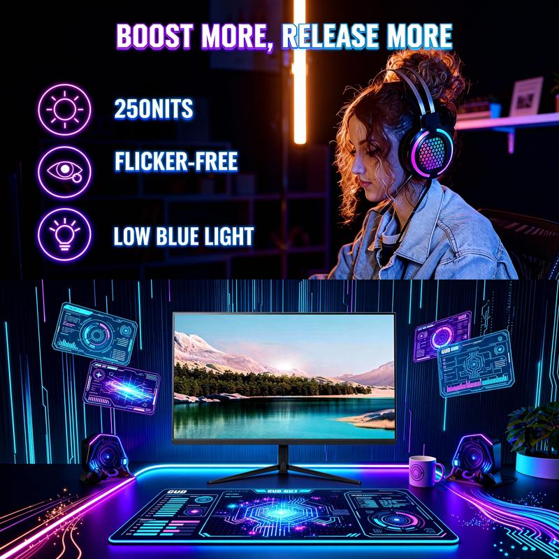 24" 180Hz Gaming Monitor – FHD 1080P IPS Display,1ms Response,AMD FreeSync,Built-in Speakers,100% sRGB,VESA,Borderless Design for Multi-Monitor Setup