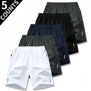 Men’s quick-dry breathable shorts, casual athletic style, wrinkle-resistant textured design, polyester-blend solid fabric with reflective stripes, suitable for a wide range of sports activities including fitness,  badminton, outfit sale run Set