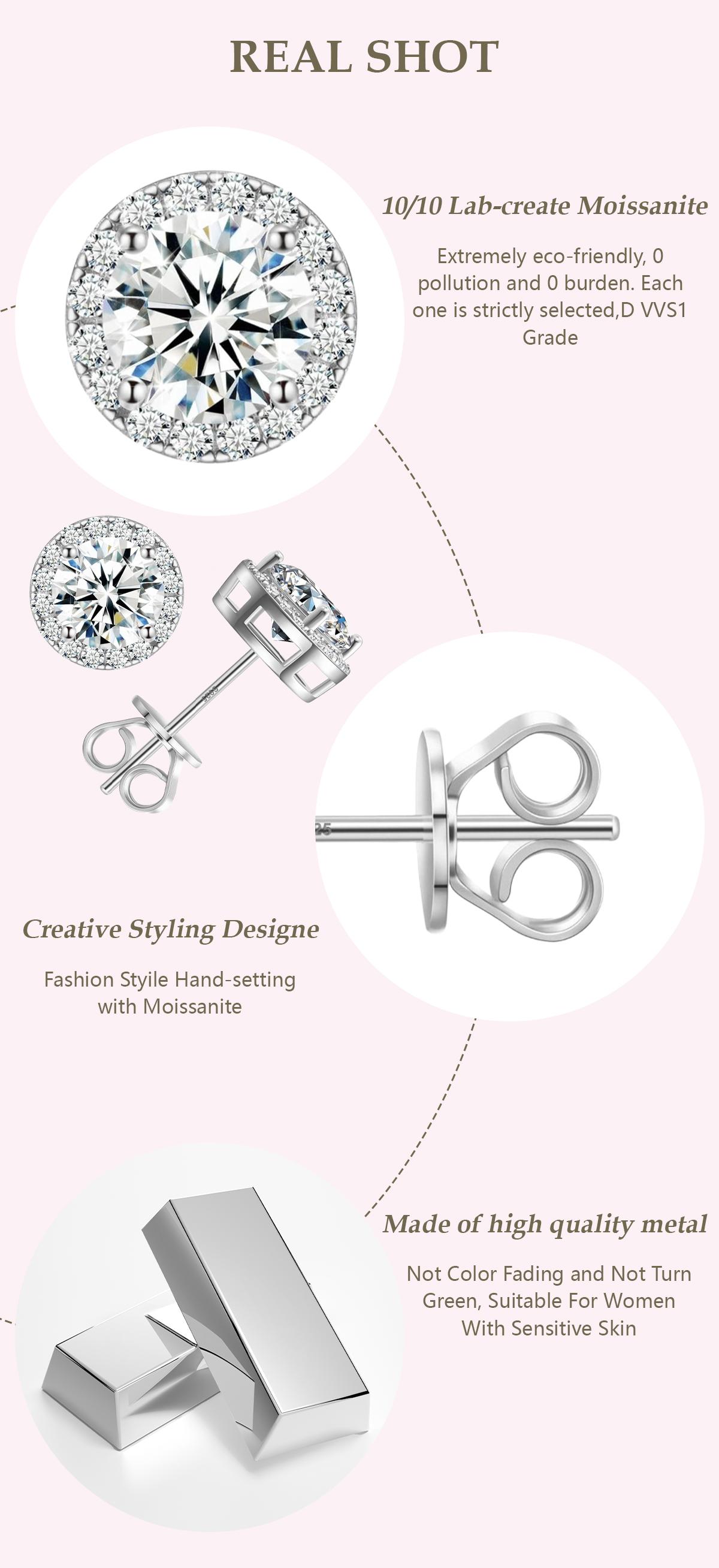 Delzzad S925 Halo VVS Synthetic Moissanite Stud Earring Daily Costume Jewelry Accessories Perfect Birthday Wedding Anniversary Gifts for Women Delzzad S925 Halo VVS Synthetic Moissanite Stud Earring Daily Costume Jewelry Accessories Perfect Birthday Wedding Anniversary Gifts for Women