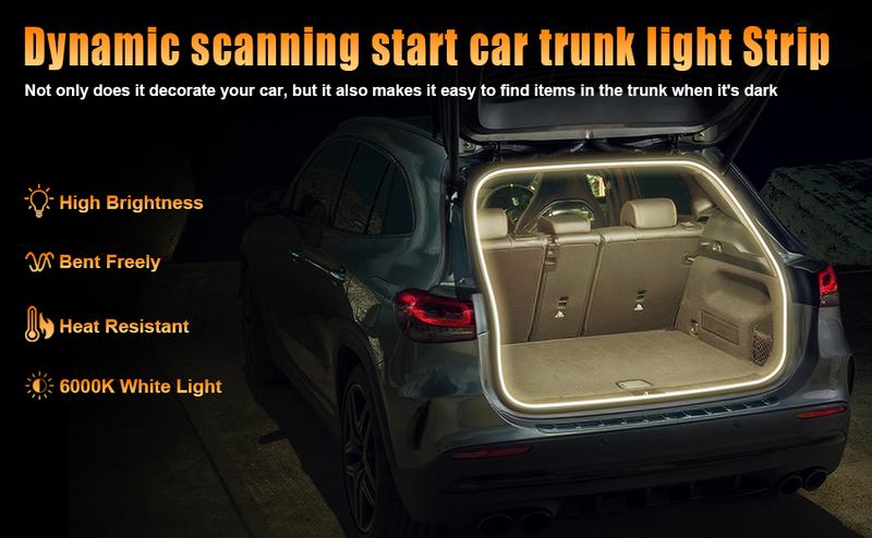 DIBMS 168 Inch Car Trunk LED Light Interior Kit, Starting Streamer Scanning, Magnetic Sensing, Warm White Ambient Lighting Strip, Cigarette Lighter Plug Silicone Waterproof 12V Universal Auto Parts