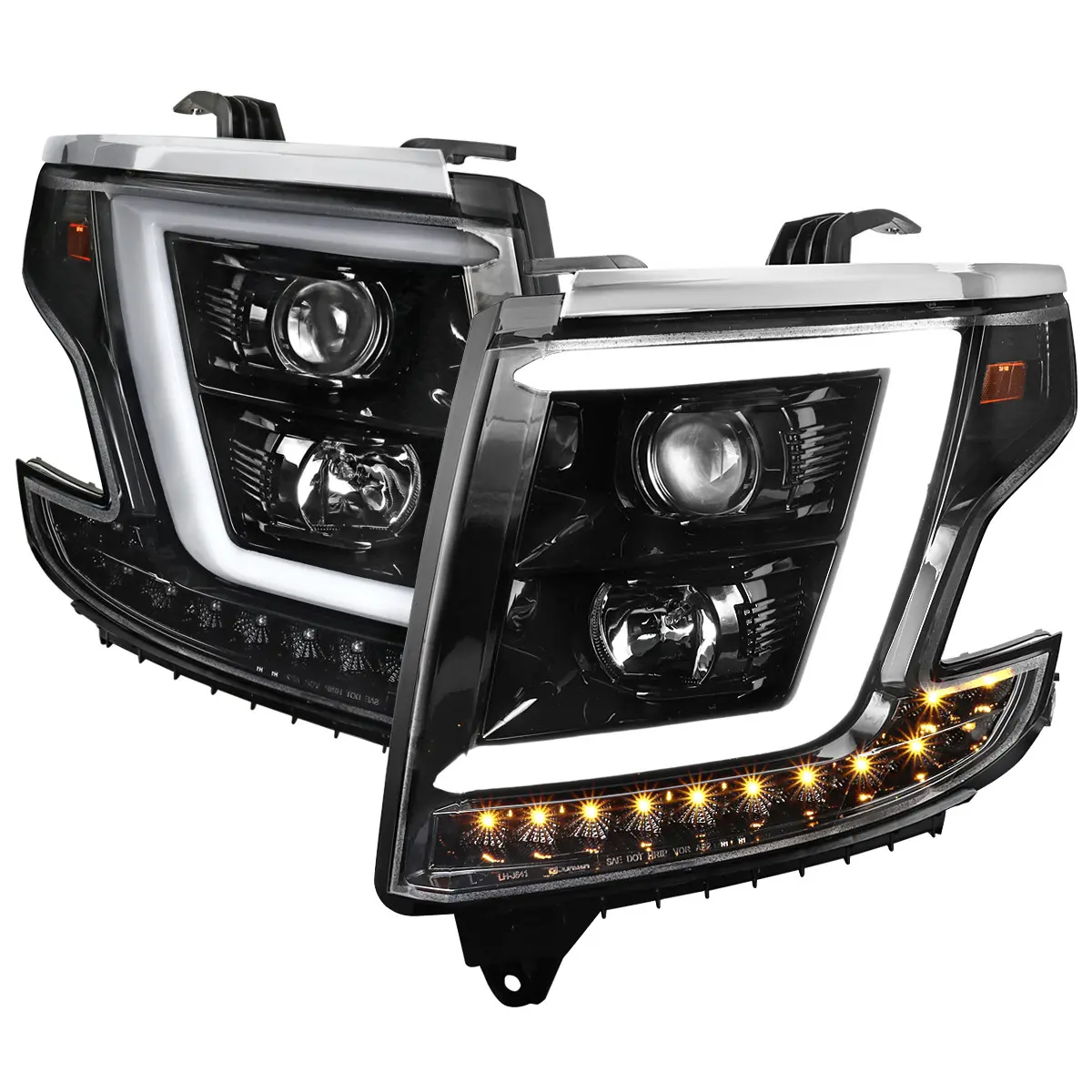 2015-2020 Chevrolet Tahoe Suburban/ 2016-2019 Suburban 3500HD LED C-Bar Projector Headlights w/ LED Turn Signal Lights (Jet Black Housing/Clear Lens)