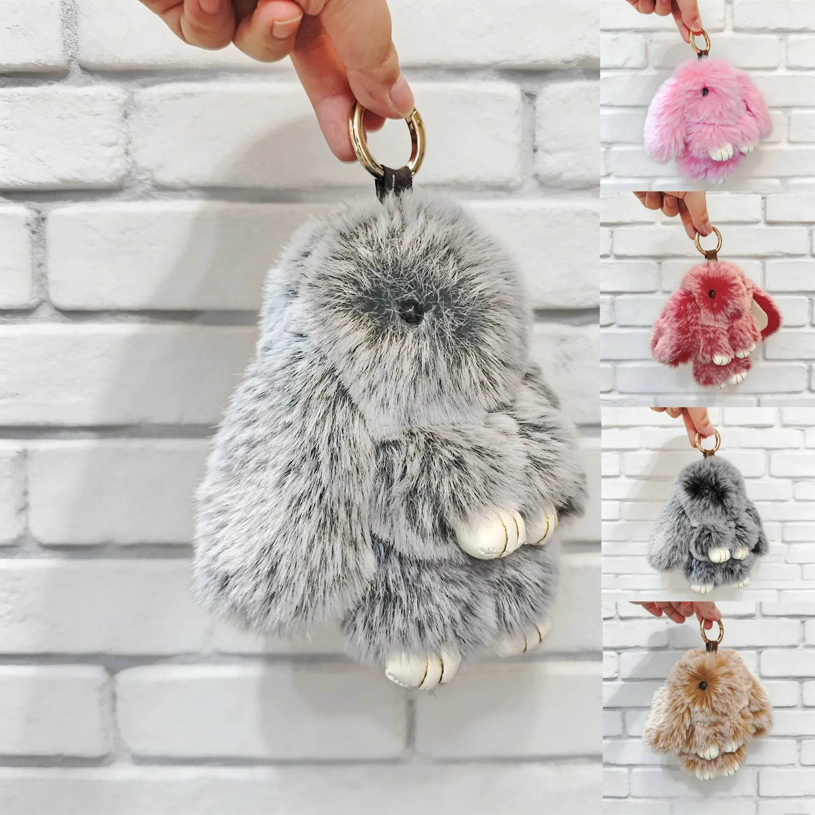 Cutecore 7 in Fluffy Rabbit Plush Keychain - Cutecore Kawaii Aesthetic Girl Accessory, Bag Chains and Charms, Cute Girly Gifts, Cartoon Pom-Pom Easter Fashion Accessory