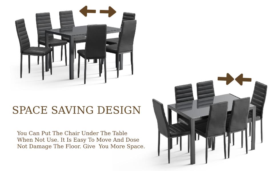 【2 Packages Shipping】Gizoon Glass Dining Table Sets for 6, 7 Piece Kitchen Table and Chairs Set for 6 Person, PU Leather Modern Dining Room Sets for Home, Kitchen, Living Room Seater Aesthetic