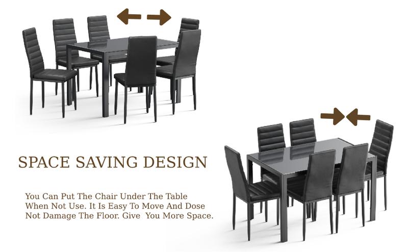 【2 Packages Shipping】Gizoon Glass Dining Table Sets for 6, 7 Piece Kitchen Table and Chairs Set for 6 Person, PU Leather Modern Dining Room Sets for Home, Kitchen, Living Room Seater Aesthetic