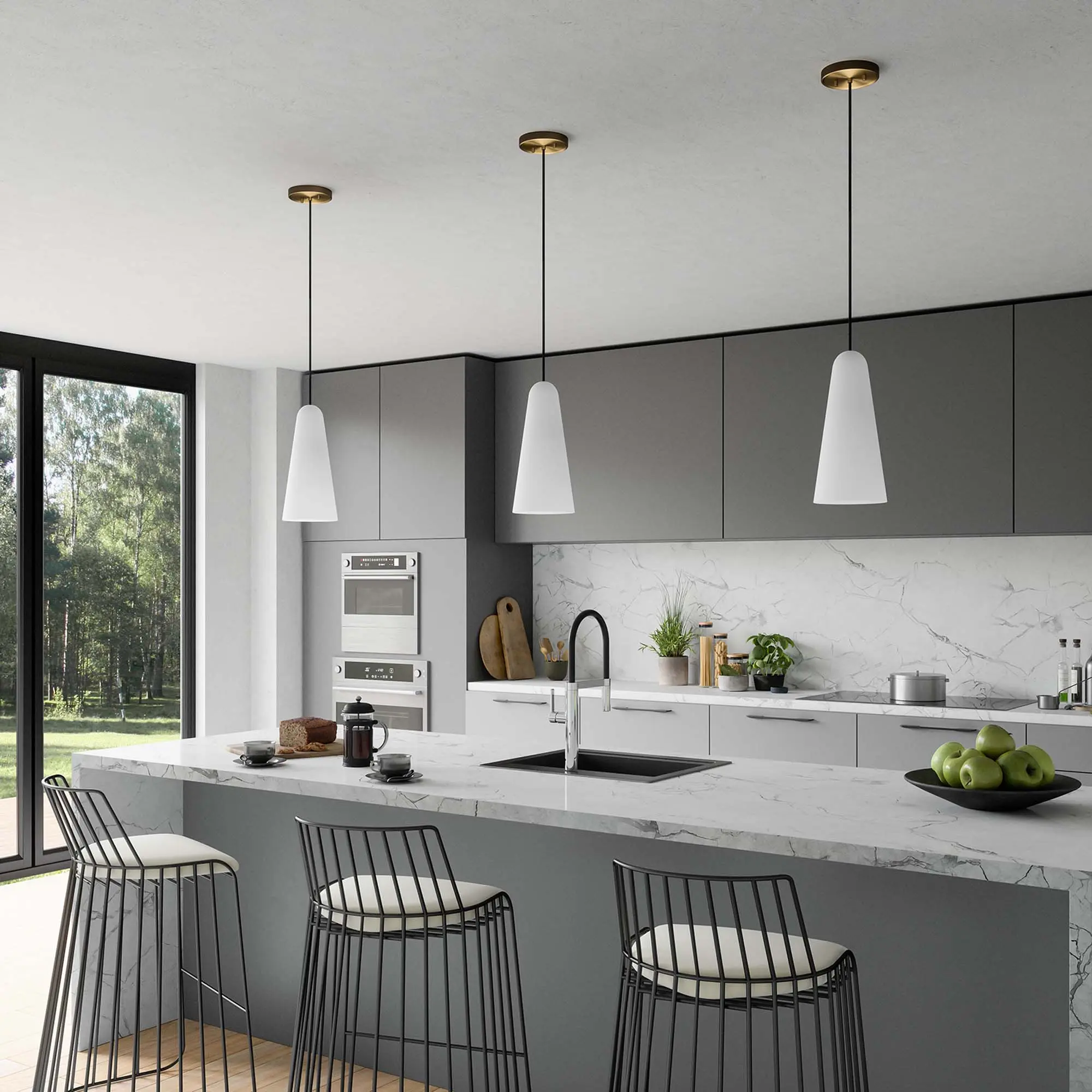 Modway Beacon 1-Light Pendant Light in Opal Satin Brass