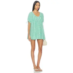 Free People Farley Gingham Dress in Green Combo