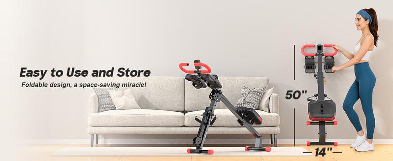 WARMOUNTS Rowing Machine, 4 in 1 Adjustable Ab Machine with 4 Levels and 4 Heights, Foldable Rowing Machine for Home Gym with LCD Display, 266lbs Weight Capacity