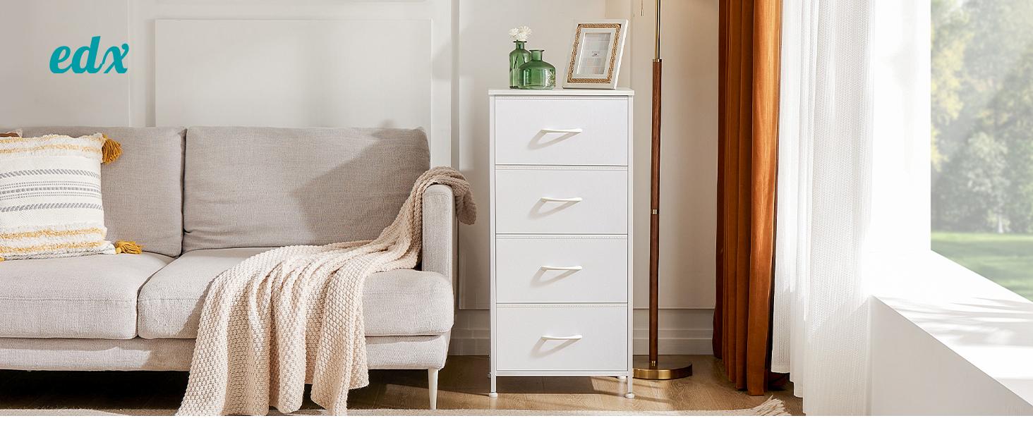 Dresser for Bedroom, Storage Drawers,Skinny Fabric Storage Tower with 4 Drawers,Tower Organizer Unit,Chest of Drawers with Wooden