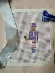 Purple Bunny Nutcracker Hand Painted Needlepoint Canvas | Ornament Size | Easter Bunny