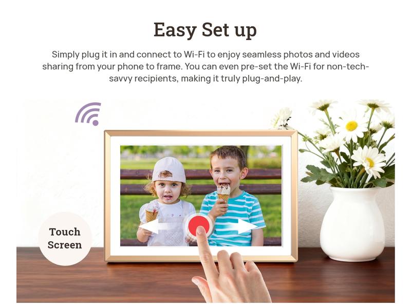 ARZOPA 14.0" Gold Digital Photo Frame Free Unlimited Cloud Storage Touch Screen Auto-Rotate 120s Video Slideshow for Family Friends Couples Nostalgic Memories Display Decor