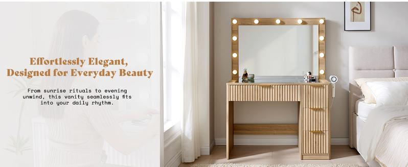 AMERLIFE 36.2/47.2" Fluted Vanity Desk with Mirror and Adjustable LED Lights, Large 4/7 Drawers Makeup Table with Glass Top and Charging Station for Women and Girls, Bedroom or Dorm/Best Gift Ideas/Christmas Gifts AMERLIFE 36.2/47.2" Fluted Vanity Desk with Mirror and Adjustable LED Lights, Large 4/7 Drawers Makeup Table with Glass Top and Charging Station for Women and Girls, Bedroom or Dorm/Best Gift Ideas/Christmas Gifts